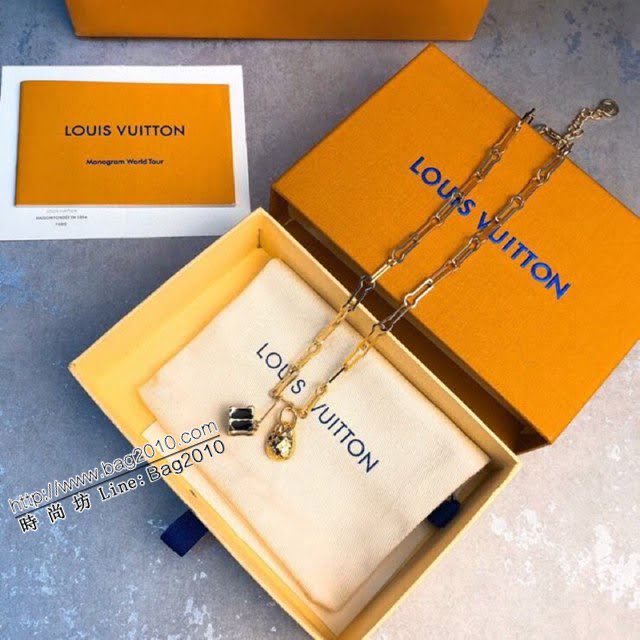 Louis Vuitton新款飾品 路易威登經典黑色琺瑯硬箱手袋吊墜項鏈 LV粗鏈條吊墜項鏈毛衣鏈  zglv2210